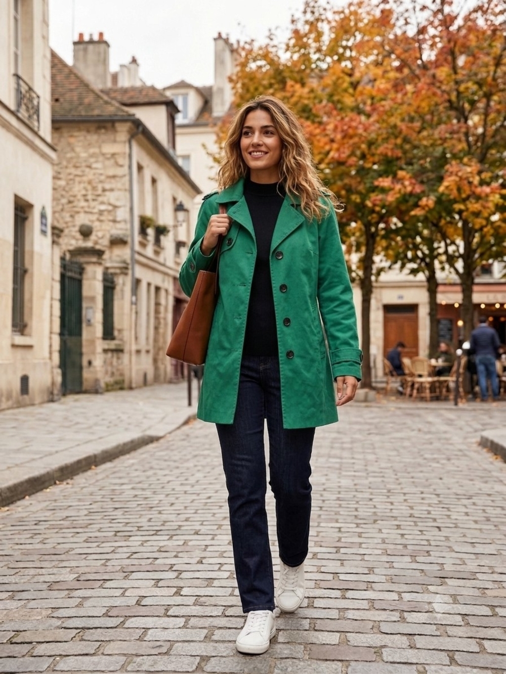 Daisy Fuentes Emerald Green Single-Breasted Trench Coat